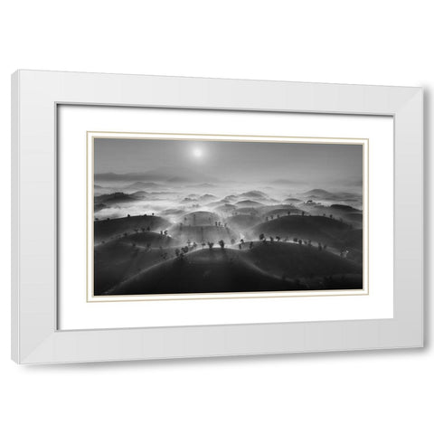 New Day In Long Coc Tea Hill White Modern Wood Framed Art Print with Double Matting by Tan Tuan, Nguyen