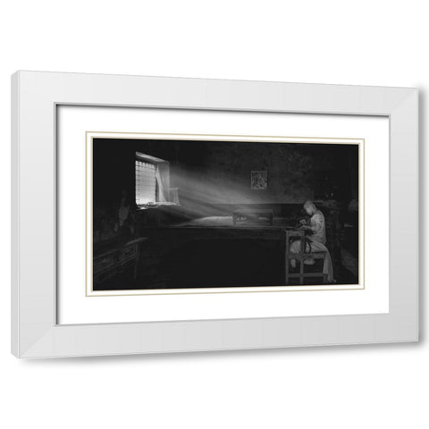 Reading Time White Modern Wood Framed Art Print with Double Matting by Zeng, Jiahong