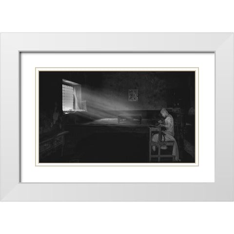 Reading Time White Modern Wood Framed Art Print with Double Matting by Zeng, Jiahong