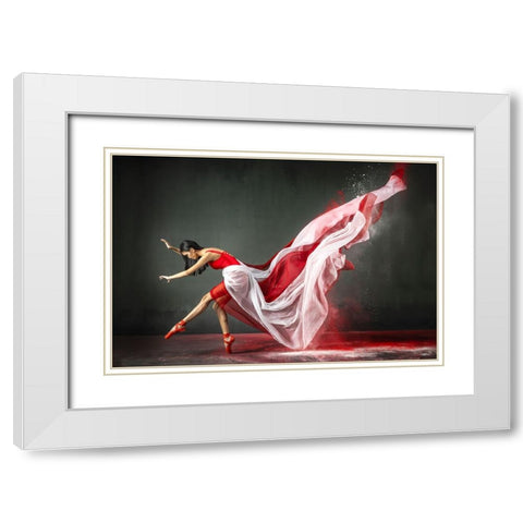 Red And White Balerina 1 White Modern Wood Framed Art Print with Double Matting by Setiadi, Ajar