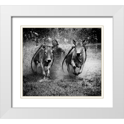 The Bulls Racing White Modern Wood Framed Art Print with Double Matting by Yuk Kong, John