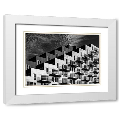 Blocks White Modern Wood Framed Art Print with Double Matting by Koer, Jaap