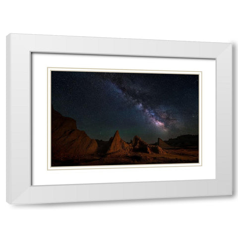 Night Sky Of Badlands White Modern Wood Framed Art Print with Double Matting by P., Ruiqing