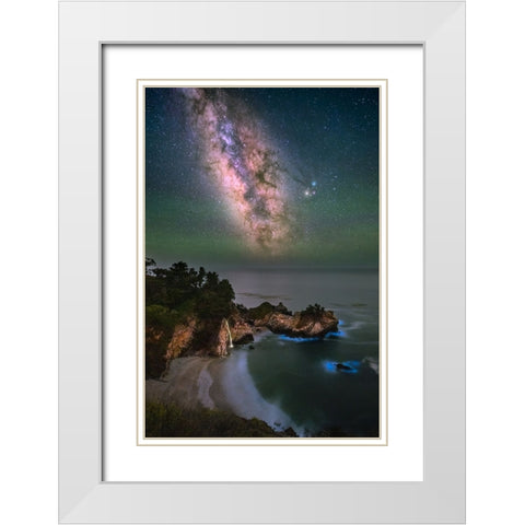 Milky Mcway Falls White Modern Wood Framed Art Print with Double Matting by Li, Sophia