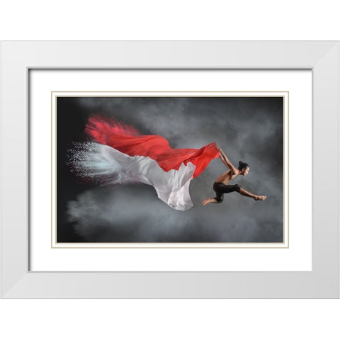 Jumper Man White Modern Wood Framed Art Print with Double Matting by Aditya, Rawisyah