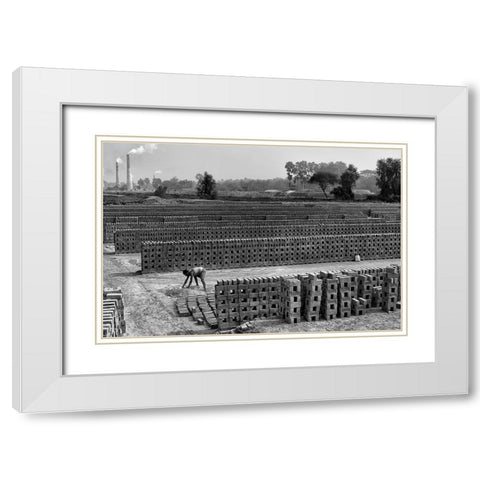 Working Alone In Brick Field White Modern Wood Framed Art Print with Double Matting by Das, Avishek