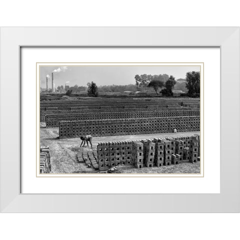 Working Alone In Brick Field White Modern Wood Framed Art Print with Double Matting by Das, Avishek
