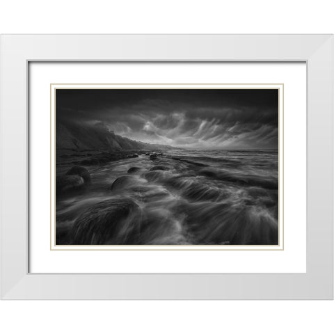Bowling Ball Beach White Modern Wood Framed Art Print with Double Matting by Deng, Larry