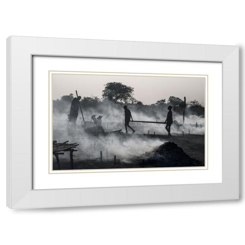 Life In A Mundari Cattle Camp - South Sudan White Modern Wood Framed Art Print with Double Matting by Inazio Kuesta, Joxe