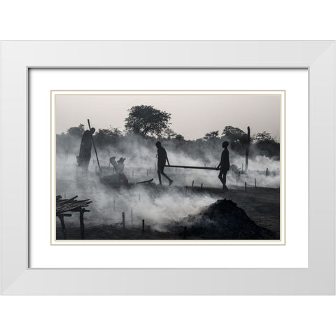 Life In A Mundari Cattle Camp - South Sudan White Modern Wood Framed Art Print with Double Matting by Inazio Kuesta, Joxe