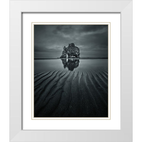 Hvitserkur White Modern Wood Framed Art Print with Double Matting by Guo, David