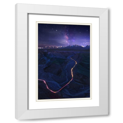Connect World White Modern Wood Framed Art Print with Double Matting by Selions