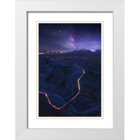 Connect World White Modern Wood Framed Art Print with Double Matting by Selions