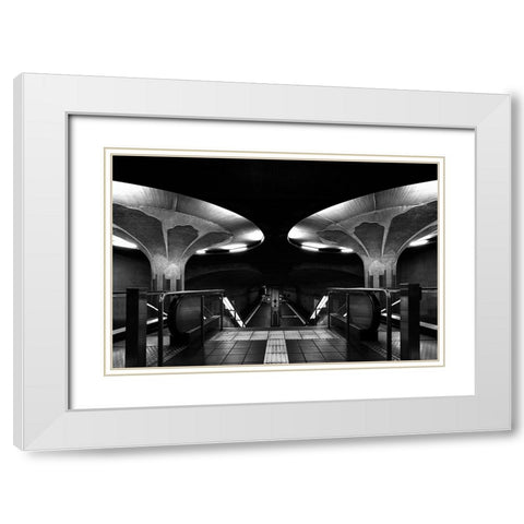 Mushroom Station White Modern Wood Framed Art Print with Double Matting by Weber, Roland