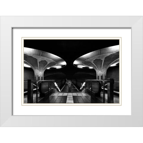 Mushroom Station White Modern Wood Framed Art Print with Double Matting by Weber, Roland