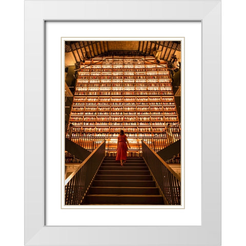 Stairway To Knowledge White Modern Wood Framed Art Print with Double Matting by Yoshitaka, Oyama