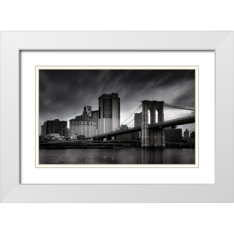 Brooklyn Bridge - Nyc White Modern Wood Framed Art Print with Double Matting by W., Catherine