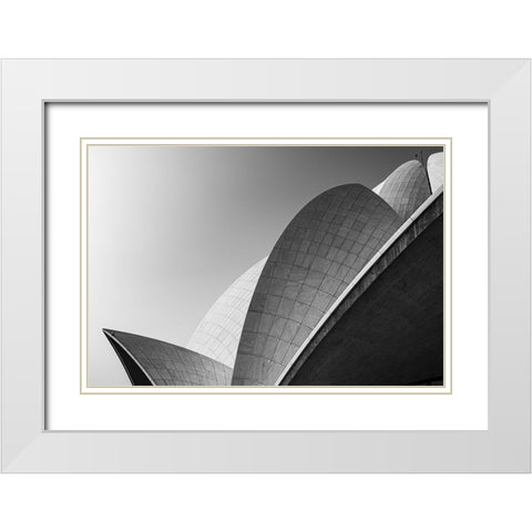 Lotus Temple .. The Grey Scale White Modern Wood Framed Art Print with Double Matting by Chawla, Shobhit
