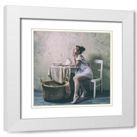 The Laundress White Modern Wood Framed Art Print with Double Matting by Franke, Ruth