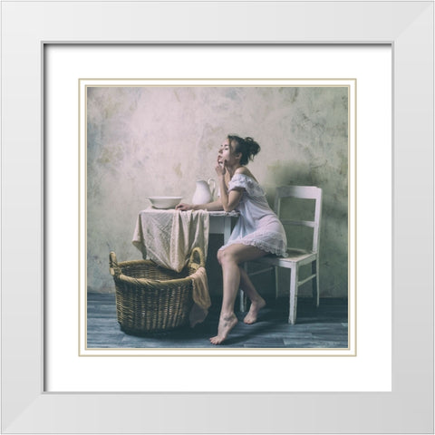The Laundress White Modern Wood Framed Art Print with Double Matting by Franke, Ruth