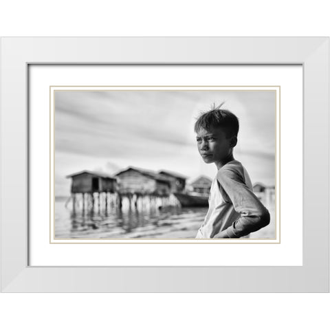 Looking Out To Sea White Modern Wood Framed Art Print with Double Matting by Long, Kieron