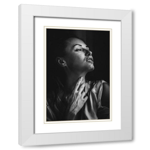 Touching Neck White Modern Wood Framed Art Print with Double Matting by Yamamoto, Eiji
