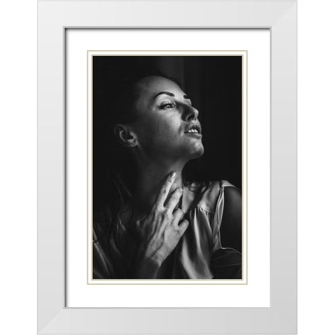 Touching Neck White Modern Wood Framed Art Print with Double Matting by Yamamoto, Eiji