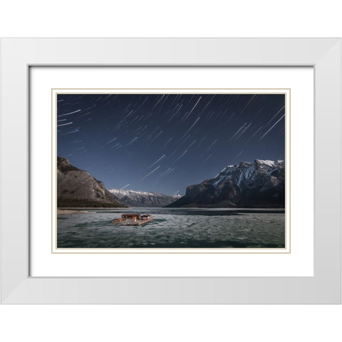 Lake Minnewanka White Modern Wood Framed Art Print with Double Matting by Schaarschmidt, Christoph