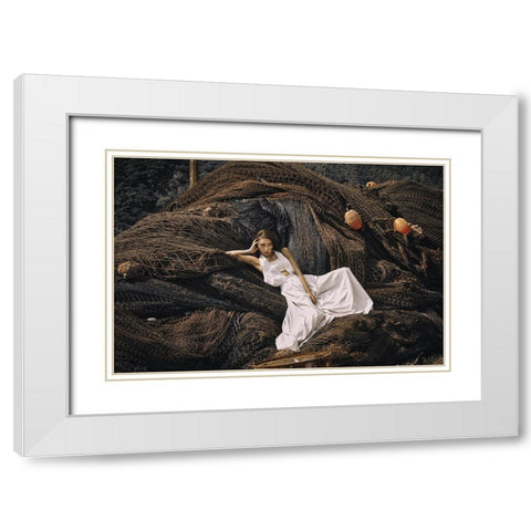 Aira White Modern Wood Framed Art Print with Double Matting by Koiki