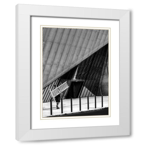 Man With A Ladder. White Modern Wood Framed Art Print with Double Matting by Niemiec, Anna