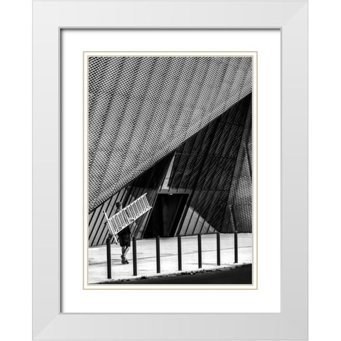 Man With A Ladder. White Modern Wood Framed Art Print with Double Matting by Niemiec, Anna