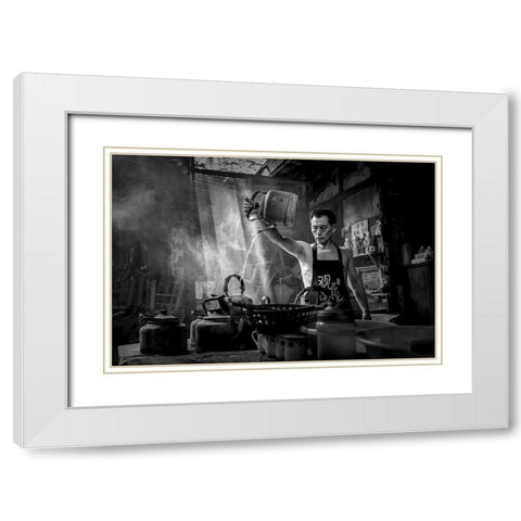 The Teahouse White Modern Wood Framed Art Print with Double Matting by Yu Wu, Irene
