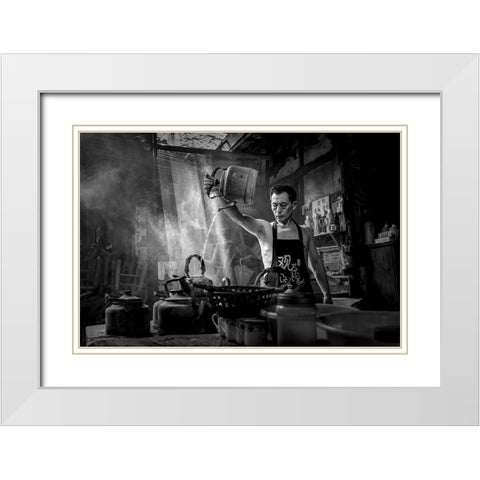 The Teahouse White Modern Wood Framed Art Print with Double Matting by Yu Wu, Irene