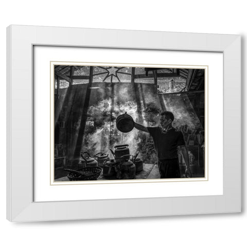 The Old Teahouse White Modern Wood Framed Art Print with Double Matting by Yu Wu, Irene
