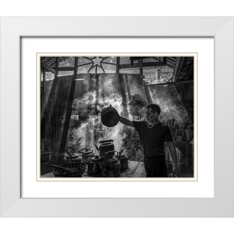 The Old Teahouse White Modern Wood Framed Art Print with Double Matting by Yu Wu, Irene
