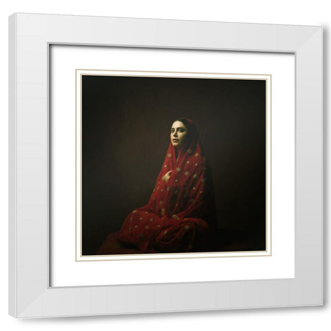 Persian Girl White Modern Wood Framed Art Print with Double Matting by Hasheminasab, Moein