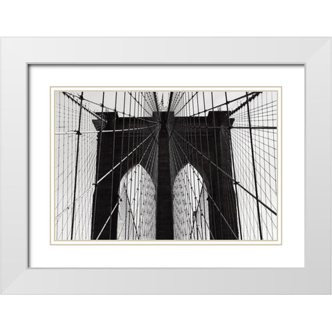 Brooklyn Bridge White Modern Wood Framed Art Print with Double Matting by Martin, Rikard