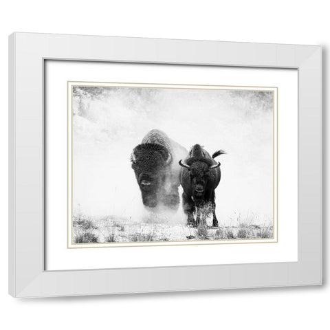 Couple White Modern Wood Framed Art Print with Double Matting by Yu, Wenjin