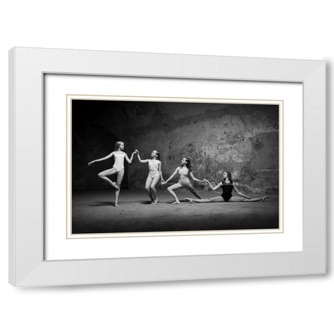 Ballerinas 2 White Modern Wood Framed Art Print with Double Matting by Uhrin, Milan