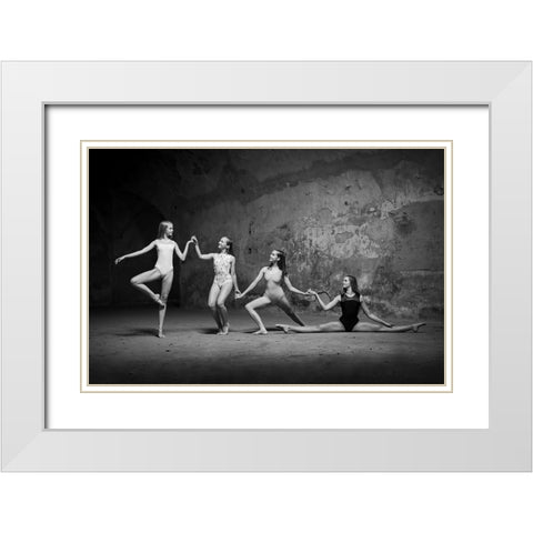 Ballerinas 2 White Modern Wood Framed Art Print with Double Matting by Uhrin, Milan