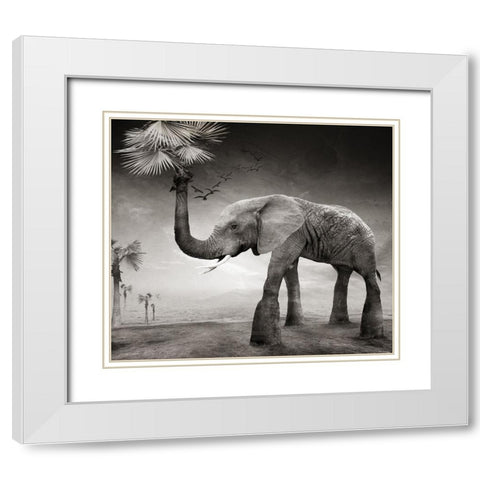 The story of elephants White Modern Wood Framed Art Print with Double Matting by XibiaoHuang