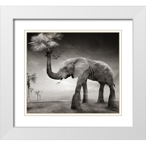 The story of elephants White Modern Wood Framed Art Print with Double Matting by XibiaoHuang