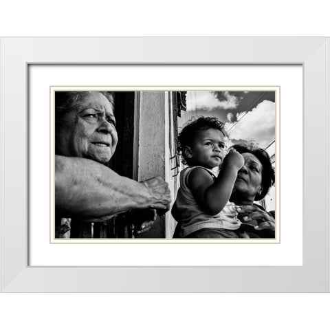 Three Generations White Modern Wood Framed Art Print with Double Matting by Naor, Orna