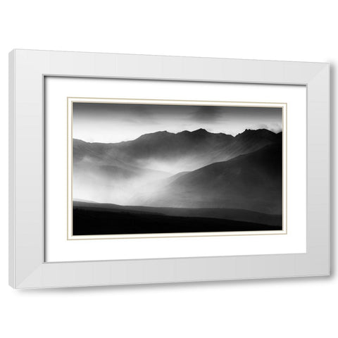 A Mountain Morning White Modern Wood Framed Art Print with Double Matting by He, Mike