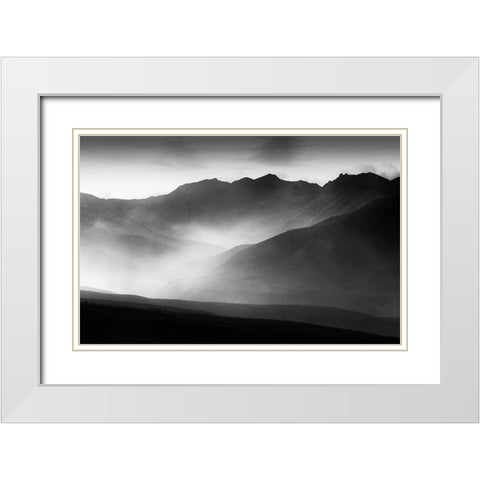 A Mountain Morning White Modern Wood Framed Art Print with Double Matting by He, Mike