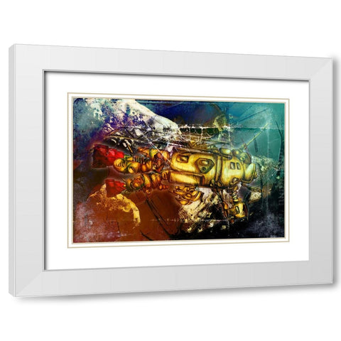Sputnik at asteroids White Modern Wood Framed Art Print with Double Matting by Kulik, Rafal