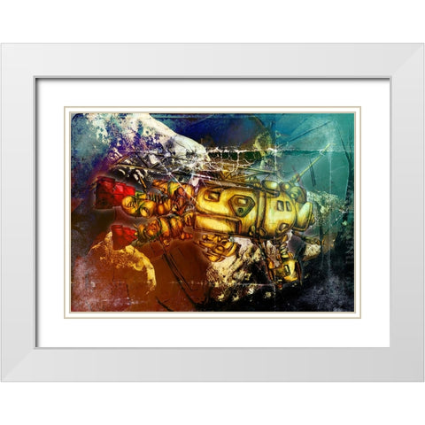 Sputnik at asteroids White Modern Wood Framed Art Print with Double Matting by Kulik, Rafal