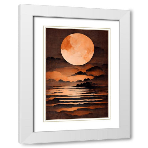 Full Moon White Modern Wood Framed Art Print with Double Matting by Treechild