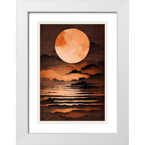 Full Moon White Modern Wood Framed Art Print with Double Matting by Treechild