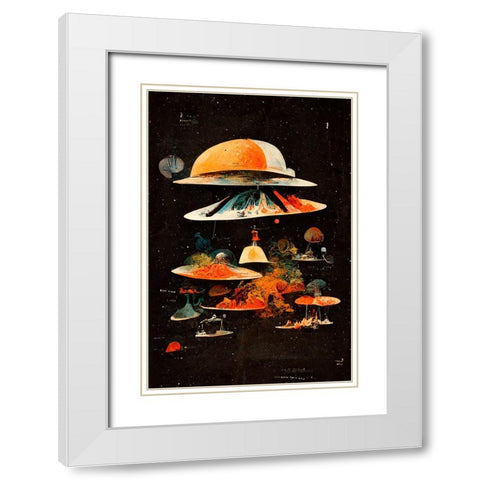 Flying Saucers White Modern Wood Framed Art Print with Double Matting by Treechild